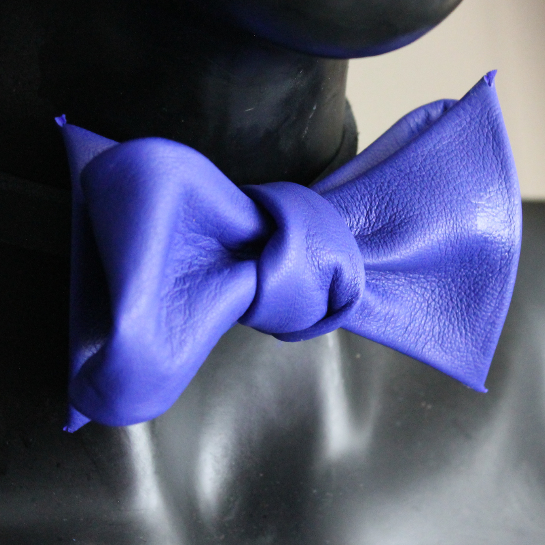 EMJ Blue Leather Bow Tie