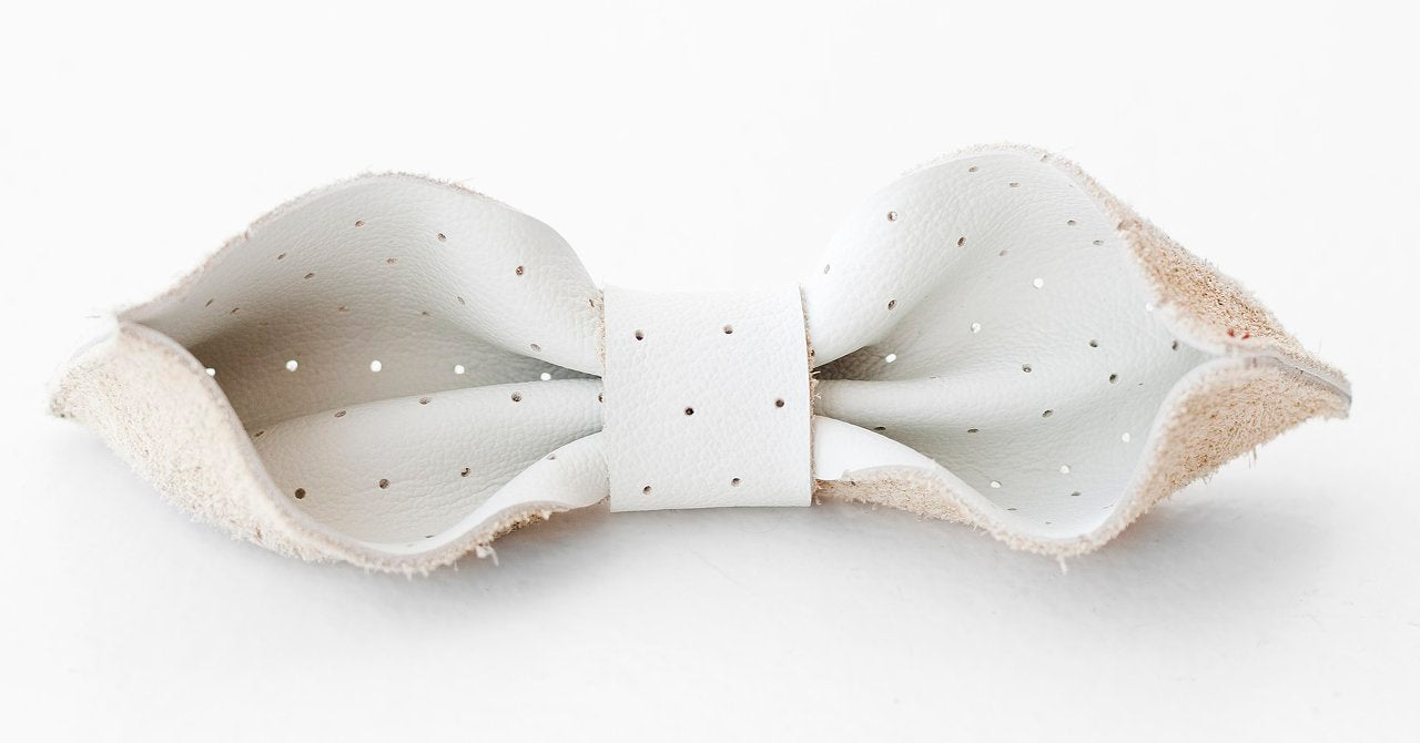 Arch White Leather Bow Tie