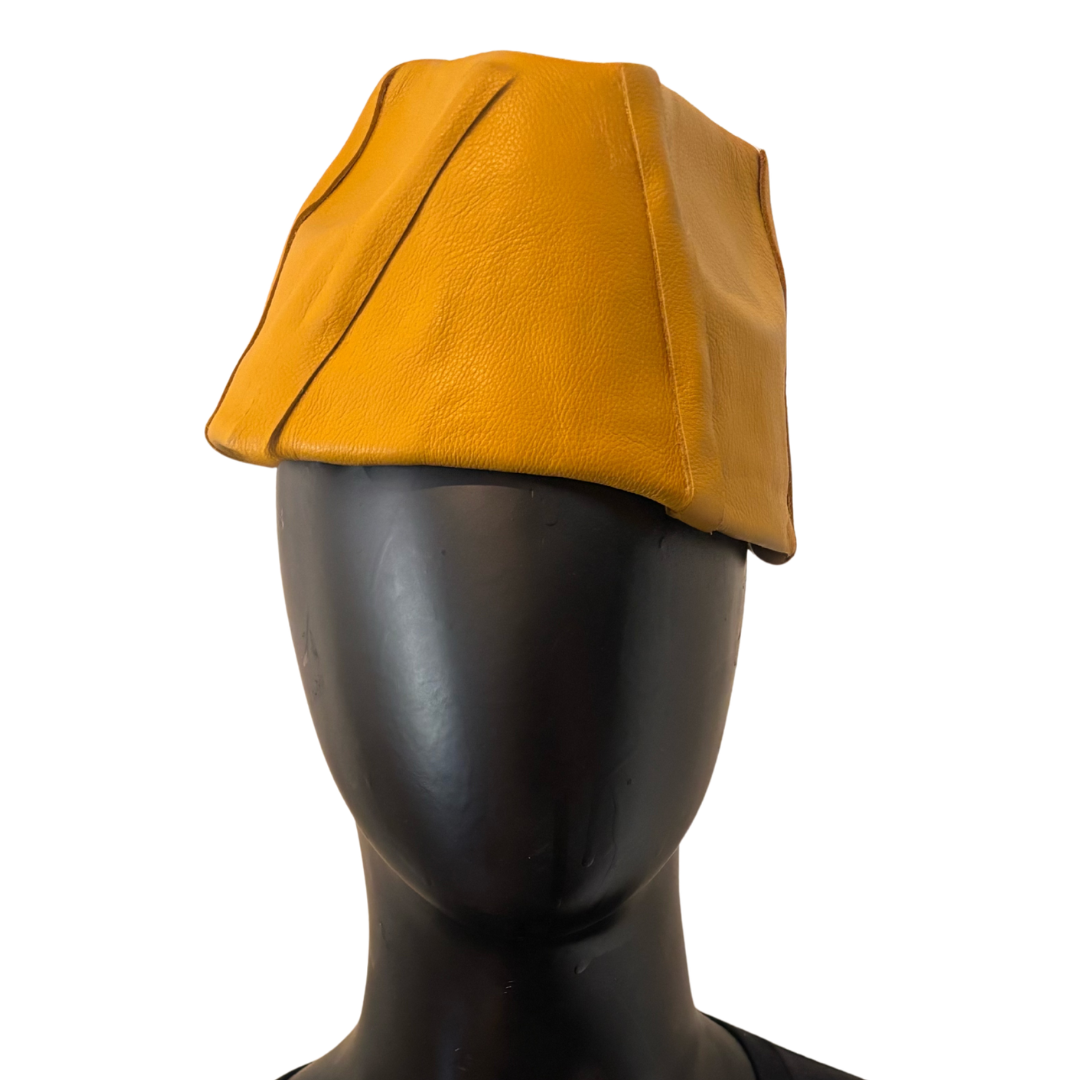 Mustard yellow leather hat