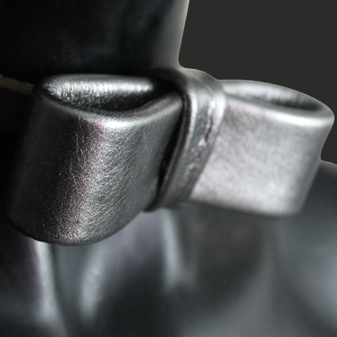 The Art of EMJ Lambskin grey leather bow tie