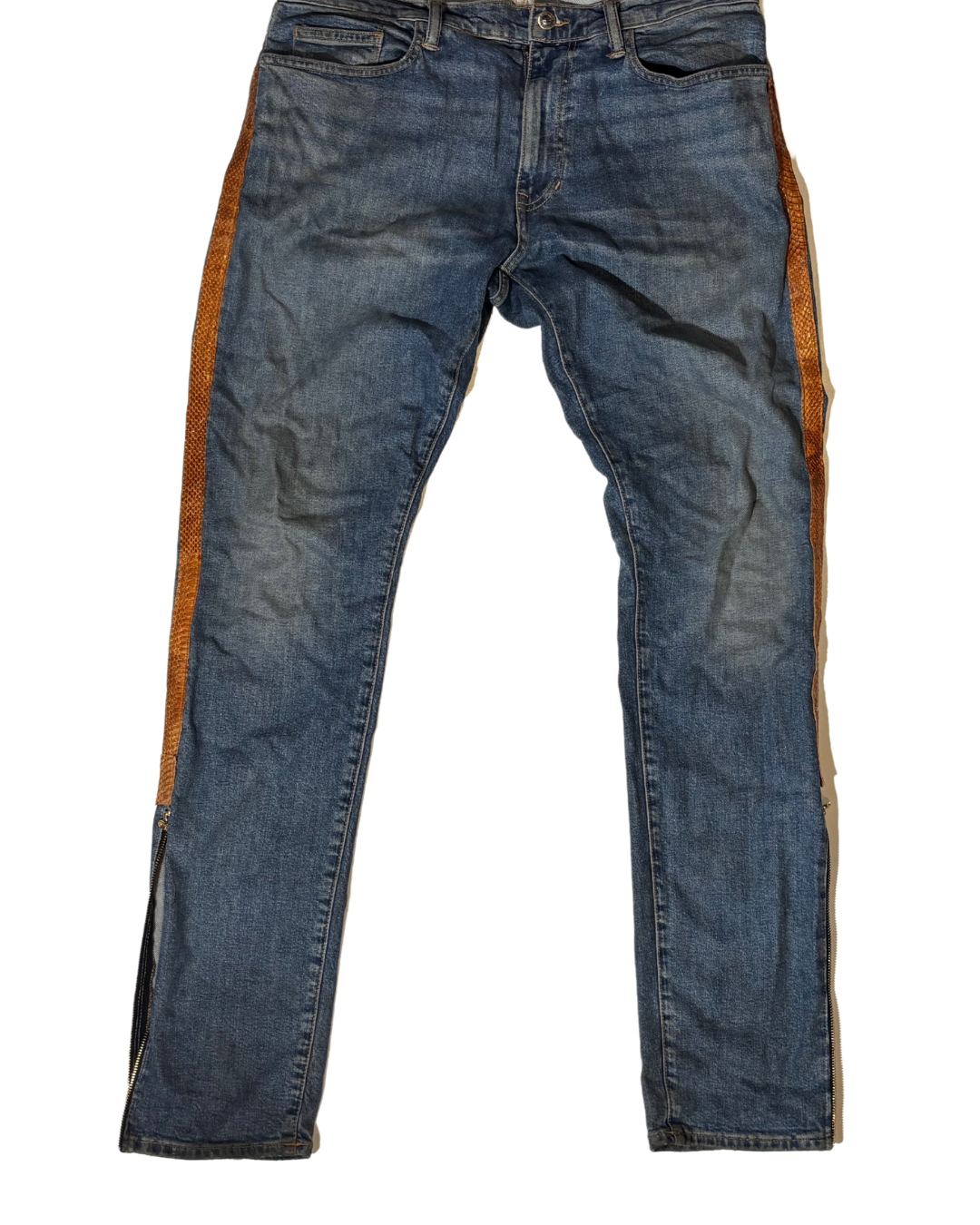 Blue jeans with snakeskin