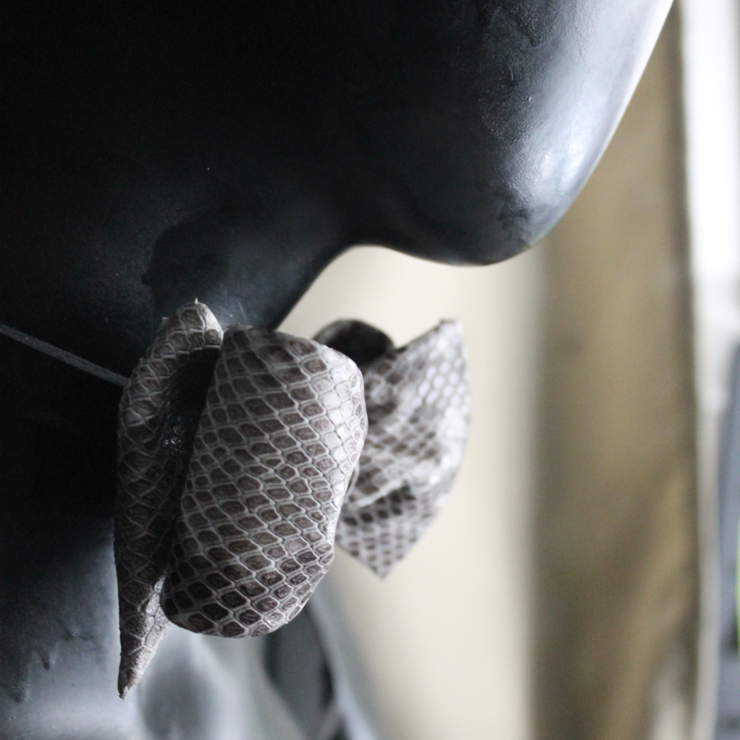Grey Snakeskin Leather Bow Tie