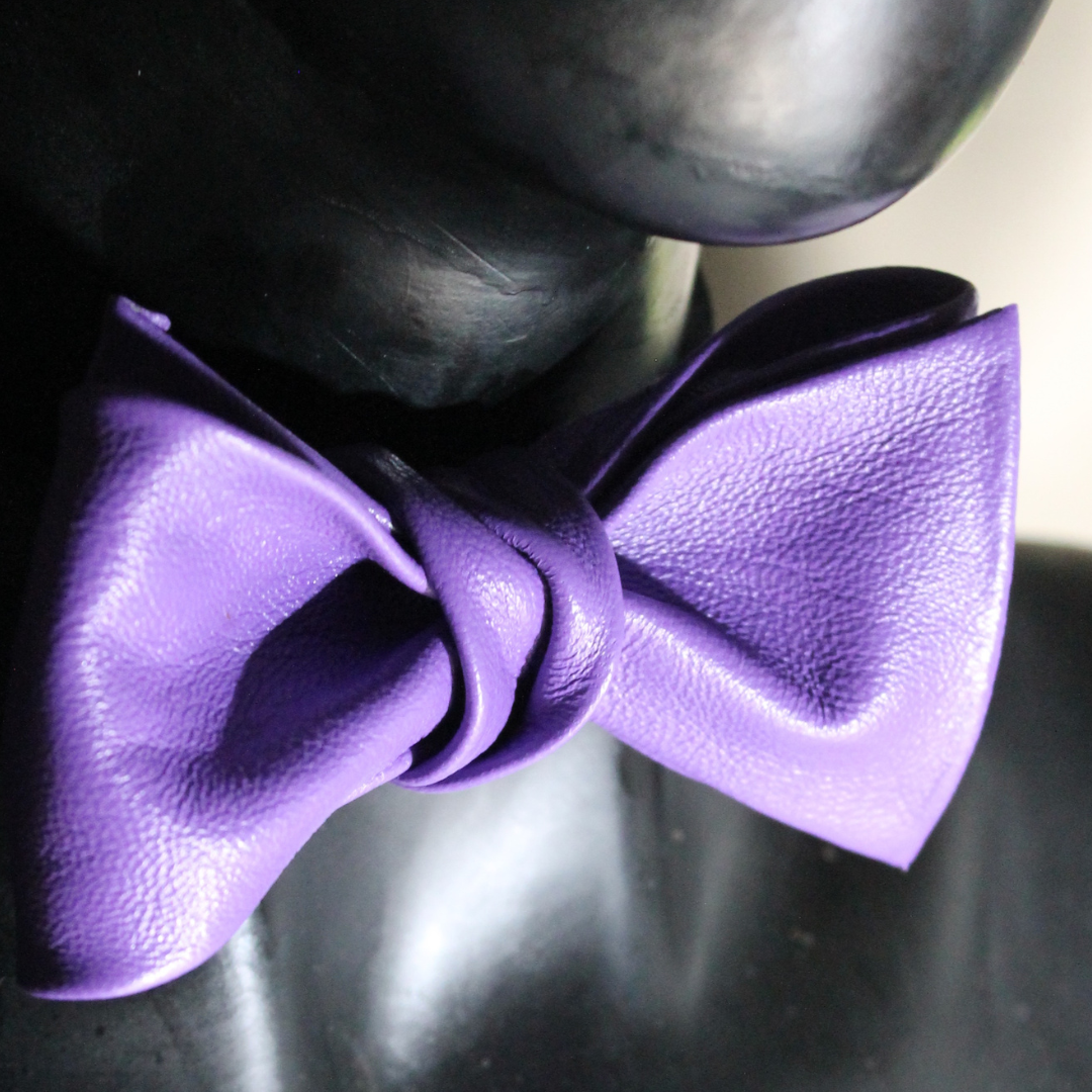 Purple Lambskin Leather Bow Tie