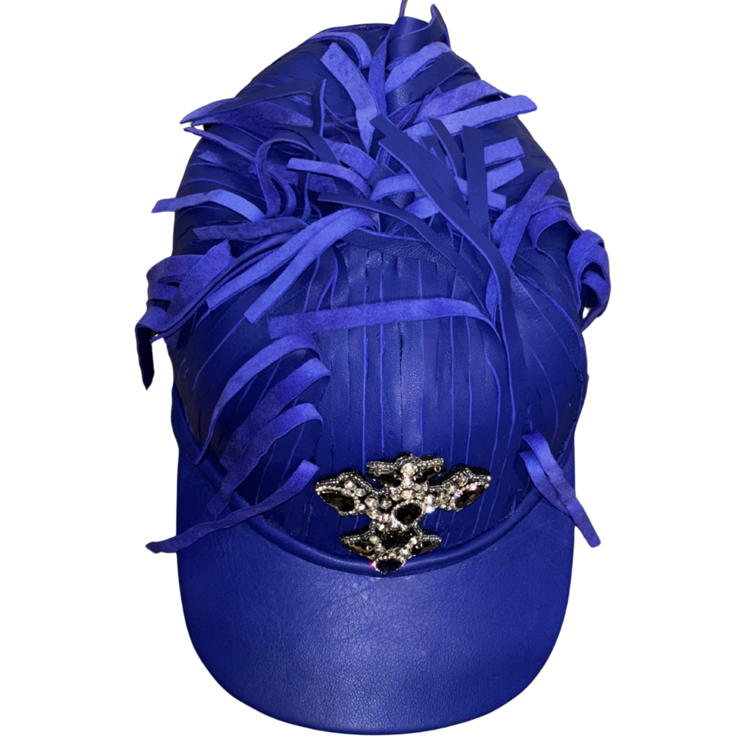 Blue cap with decorative elements on a white background