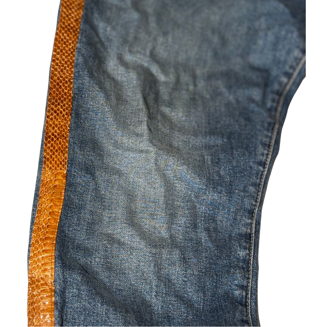 Blue jeans with snakeskin