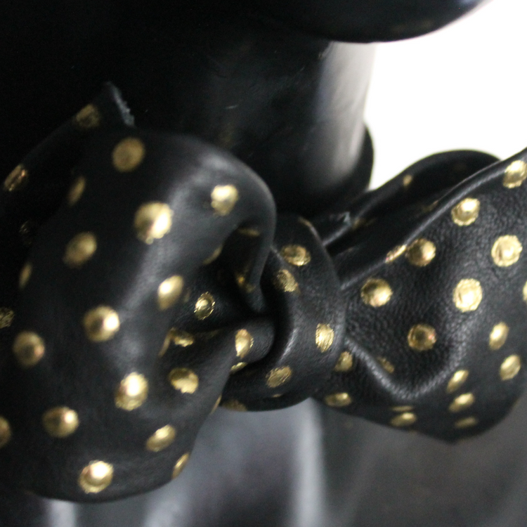 EMJ metallic silver leather bow tie 