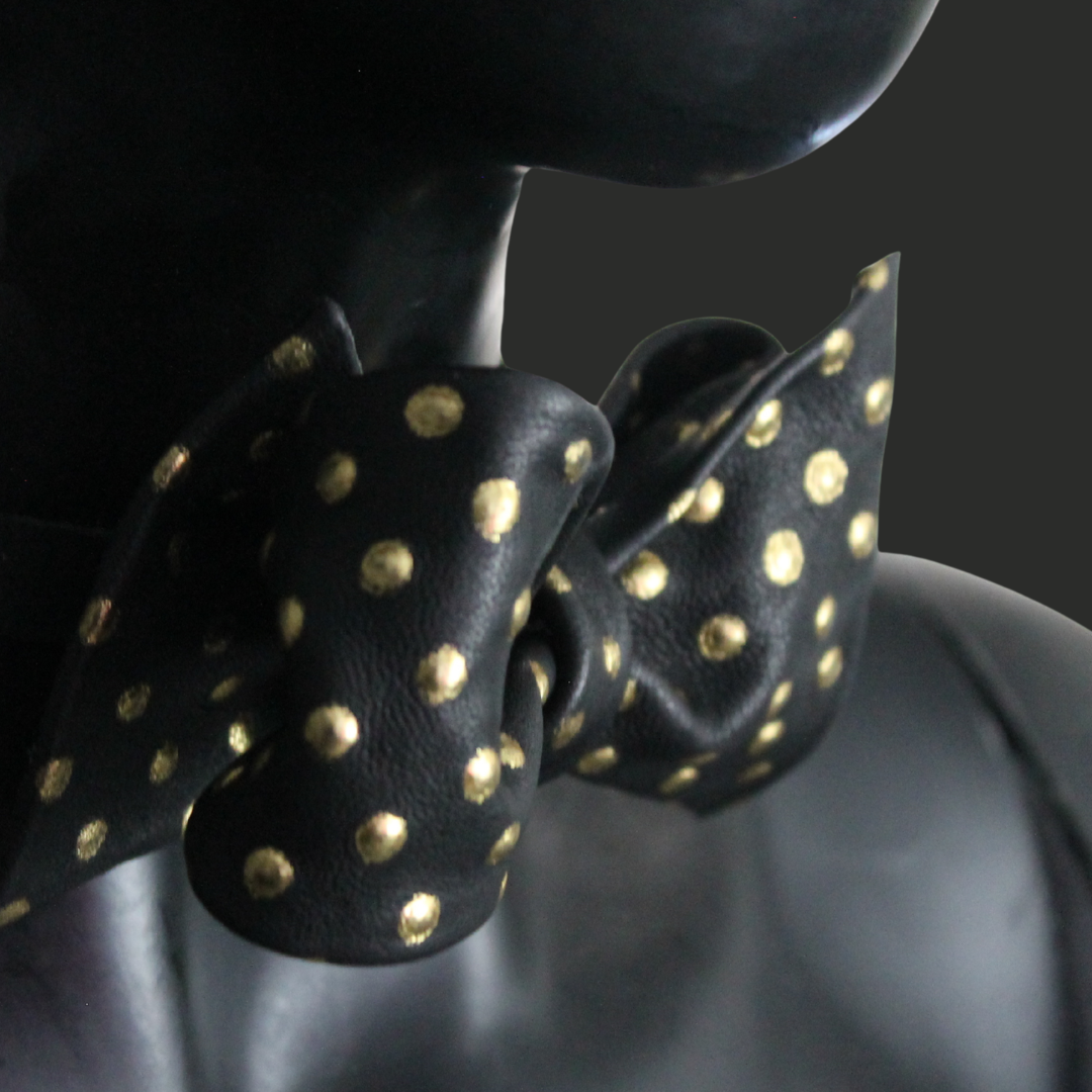 Black and Gold Polkadot Leather Bow Tie 