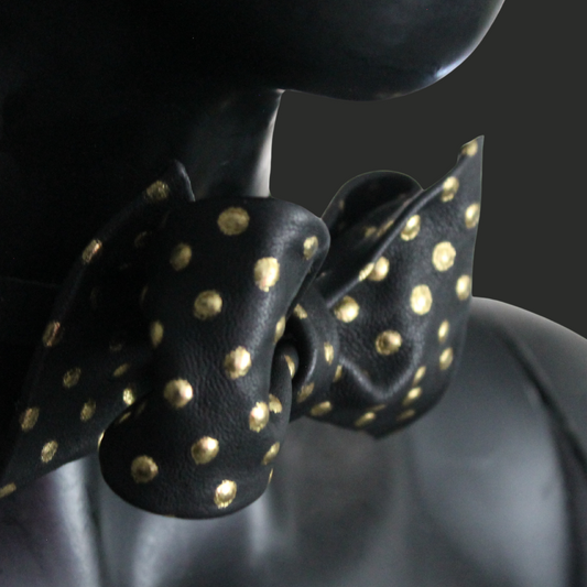 Black and Gold Polkadot Leather Bow Tie 