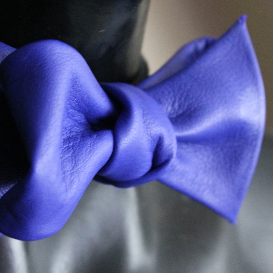 Blue Leather Bow Tie 