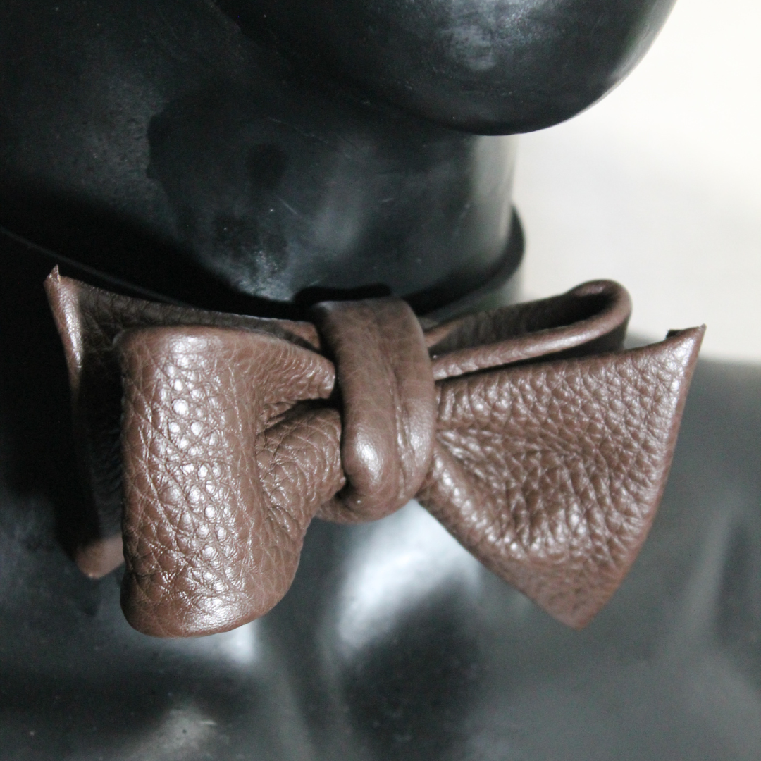 Chocolate brown leather bow tie 