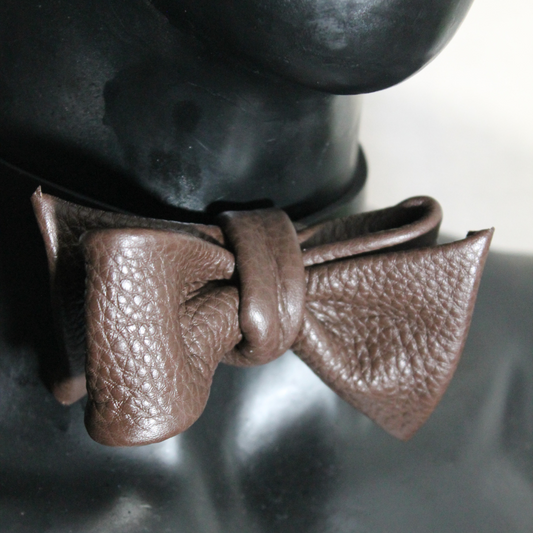 Chocolate brown leather bow tie 