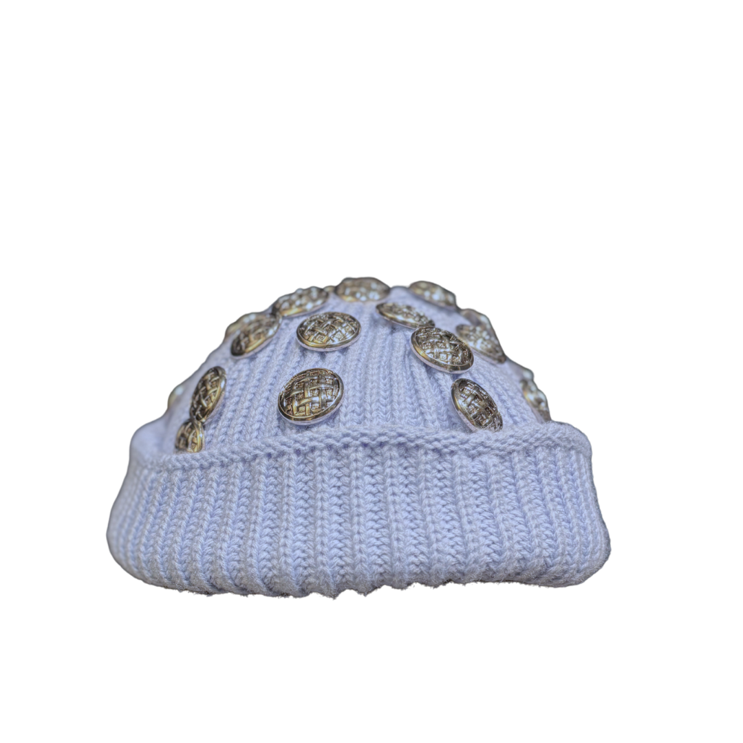Sky blue woven cap with silver vintage buttons 