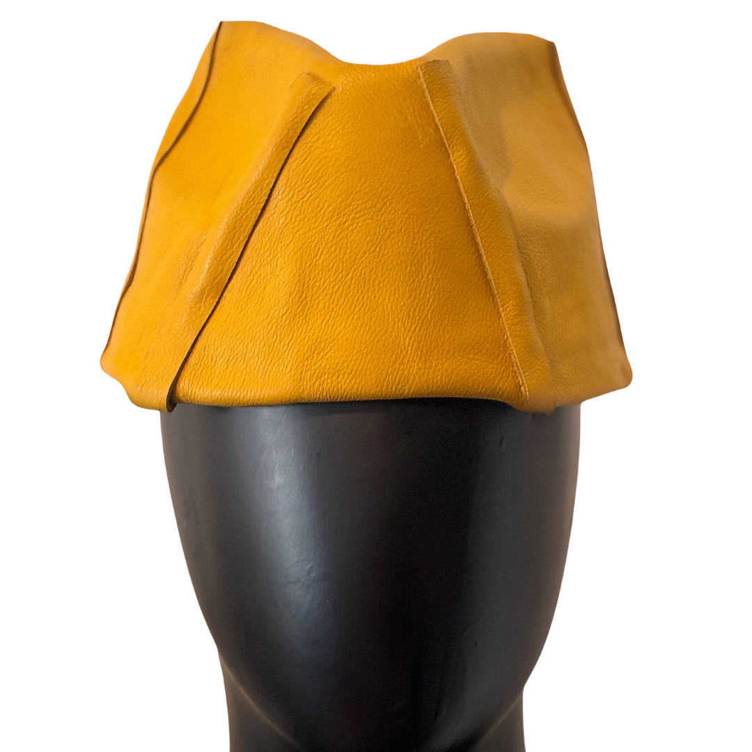 Mustard yellow leather cap