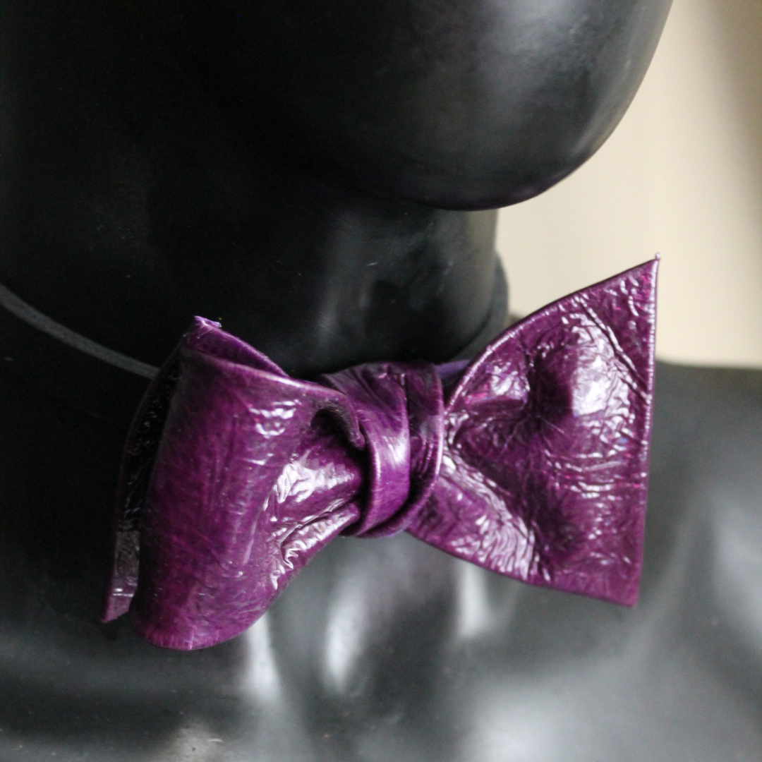 Purple leather bow tie 