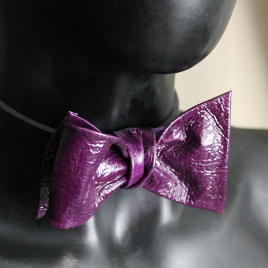 Purple leather bow tie 