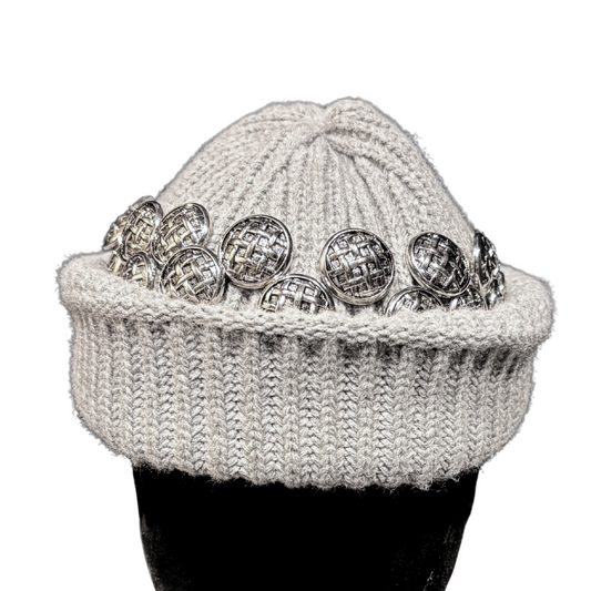 Grey woven cap with silver vintage buttons 