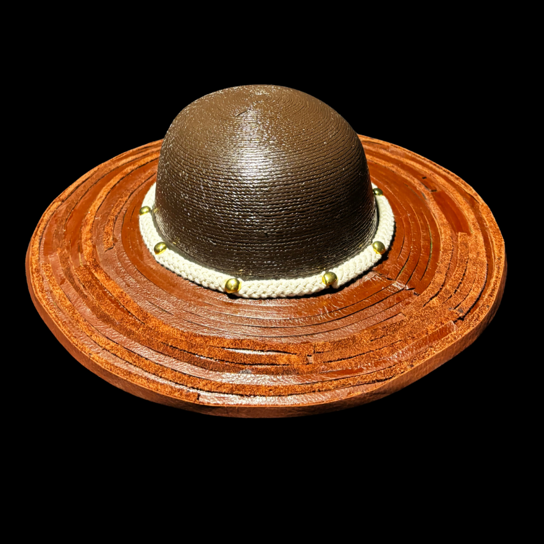 The Art of EMJ straw and leather hat with gold details/